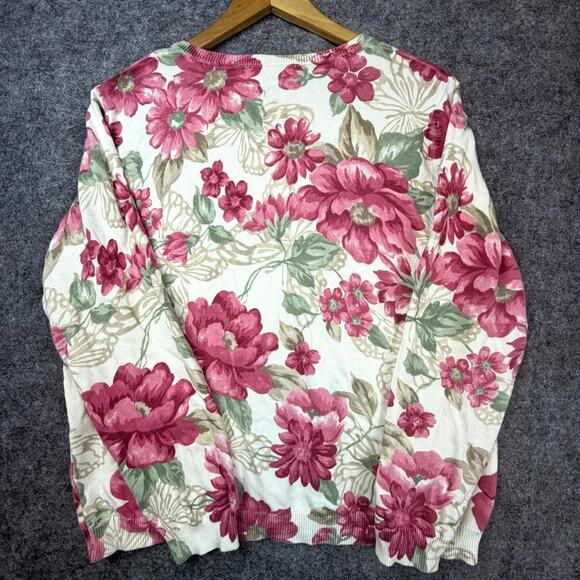 Vintage Alfred Dunner Sweater Womens Large Pink Floral Grandma Romantic Soft - Picture 2 of 8